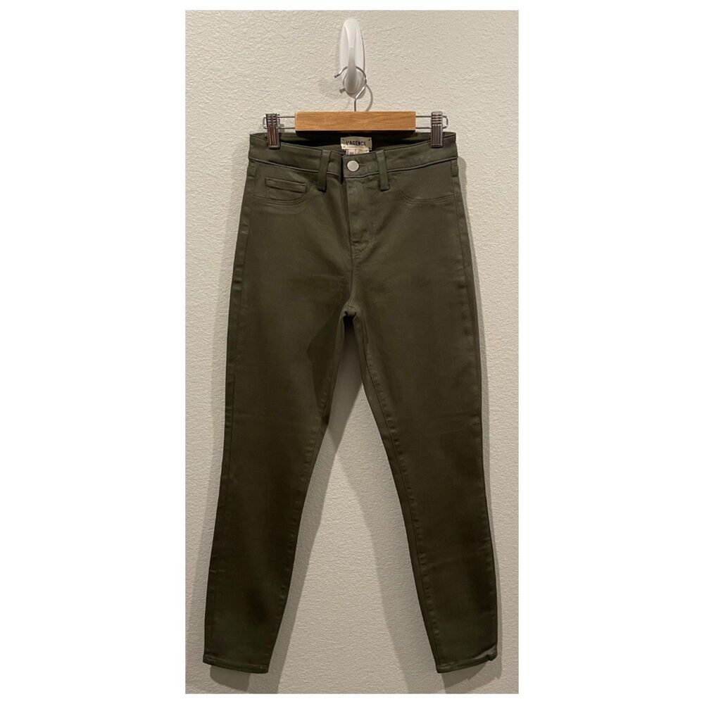 L'AGENCE Green High Waist Skinny Pockets Ankle Jeans